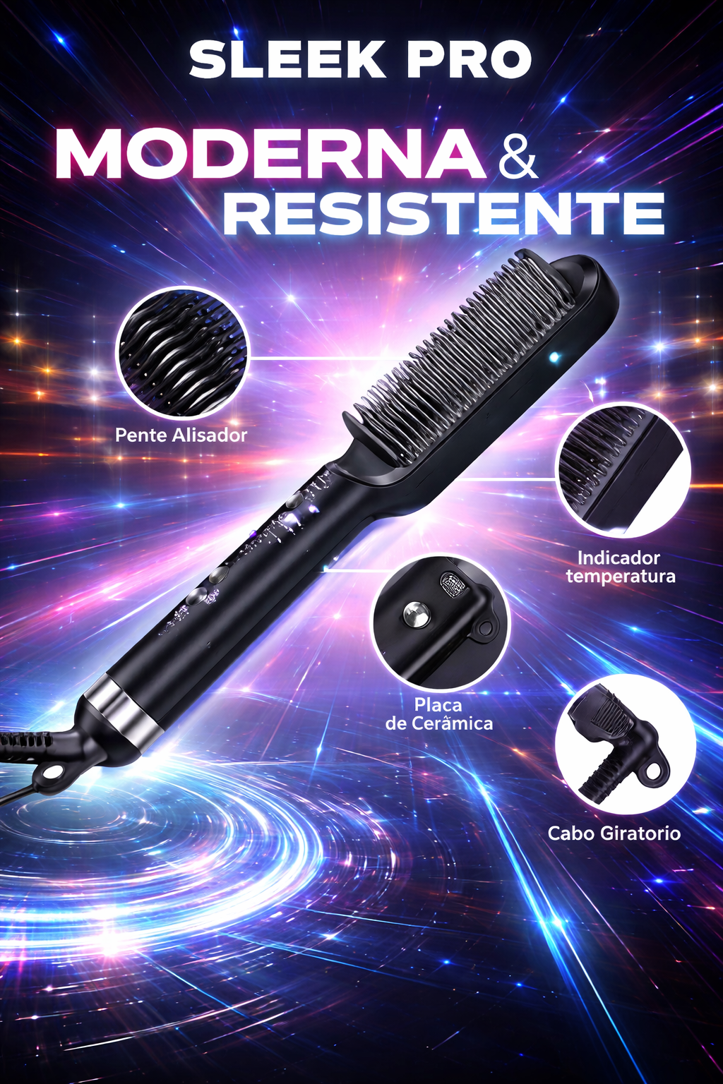 Escova alisadora 5 em 1 alisa seca hidrata modela