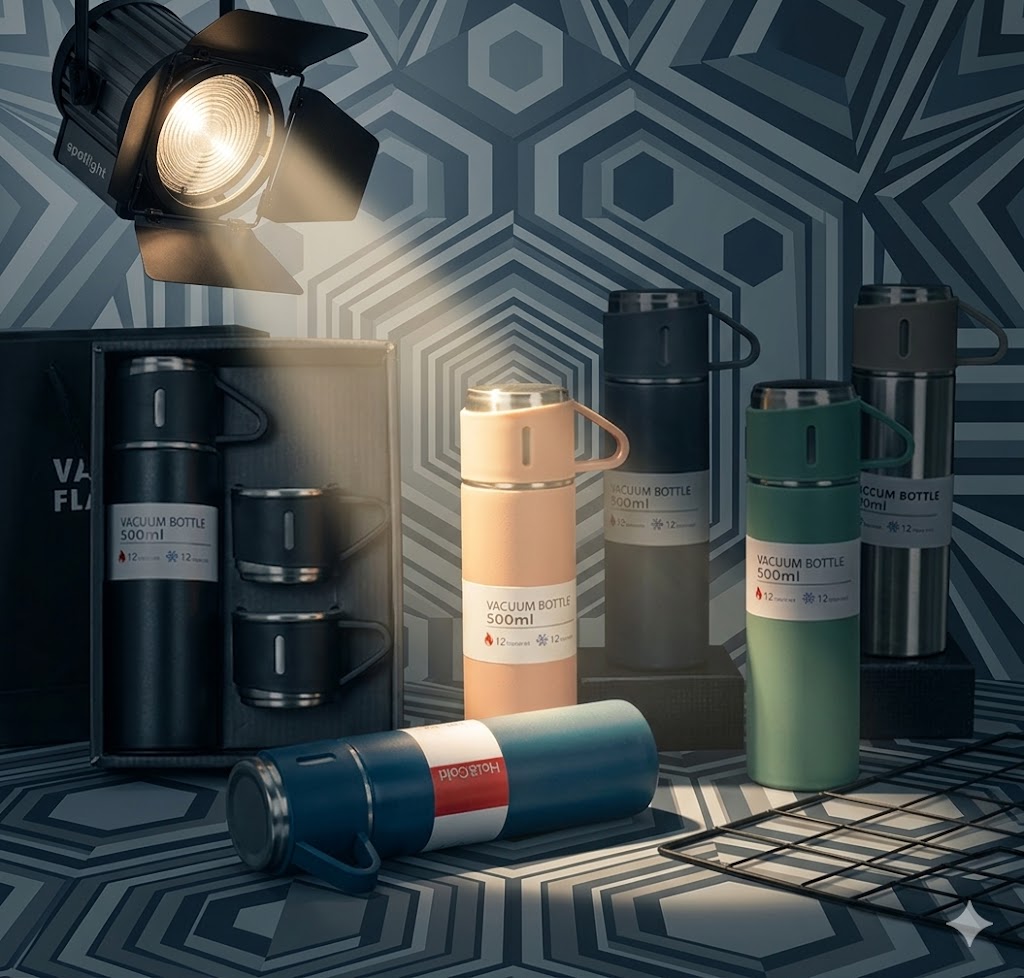 Kit Garrafa Térmica 500ml + 3 Xicaras