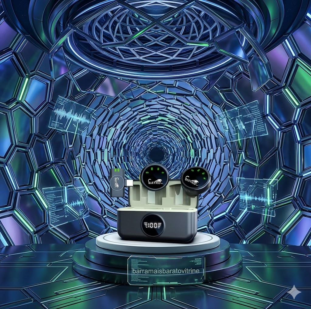 Microfone Lapela Eletro Duplo Redondo Imã Tipo 2in1 Preto TIPOC/IOS